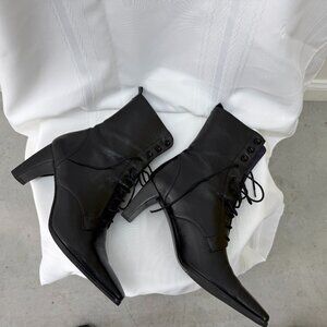 Etienne Aigner Black Leather Lace up Boots Size 9.5